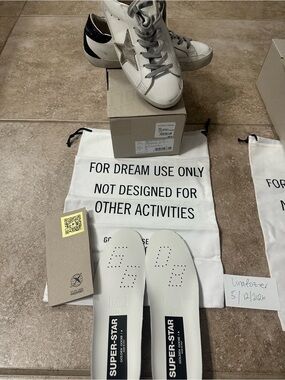 NEW Golden Goose White Super Star White Platinum Black Size 38
